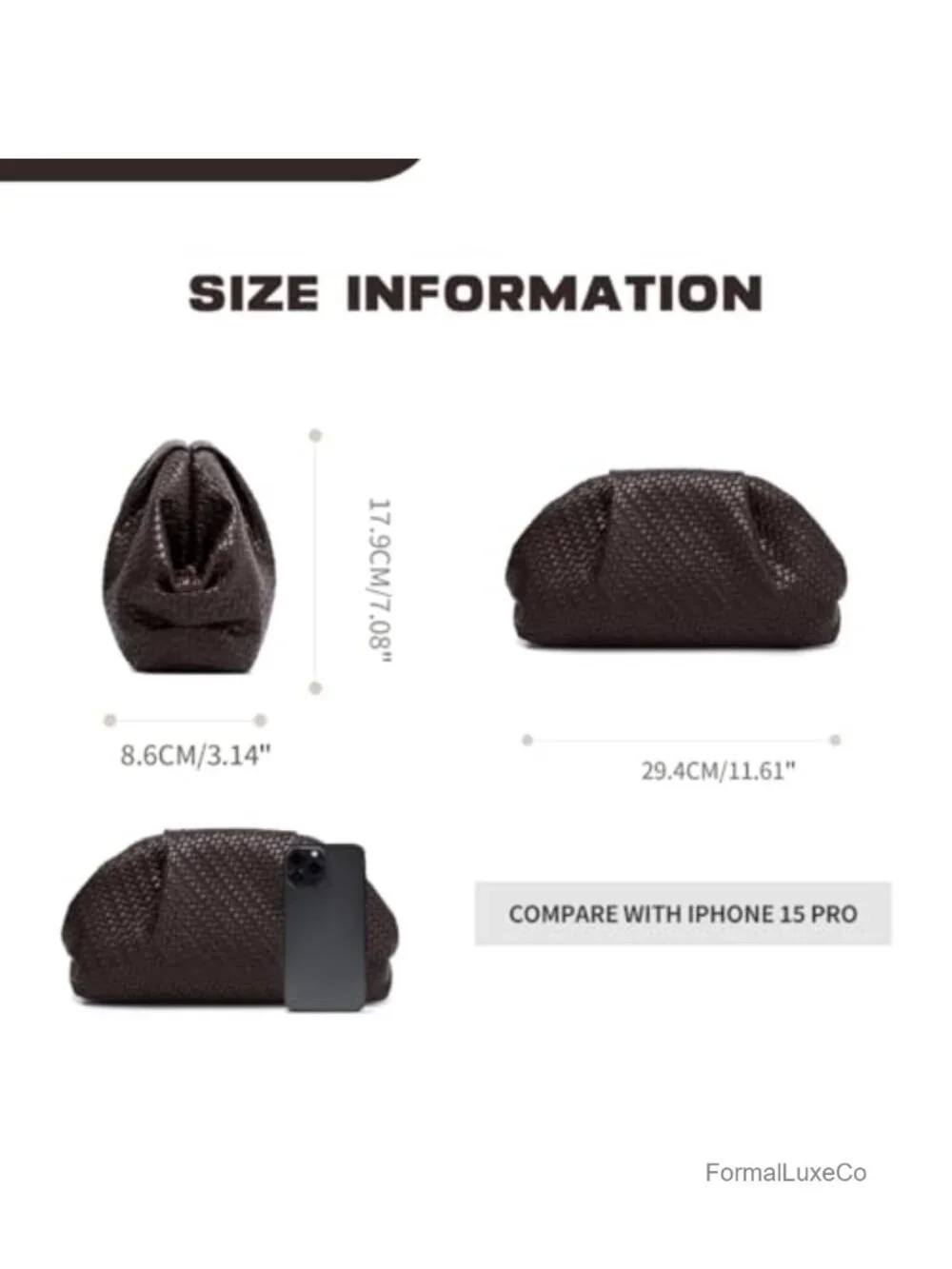 Women's Woven Faux Leather Ruched Dumpling Clutch Evening Bag